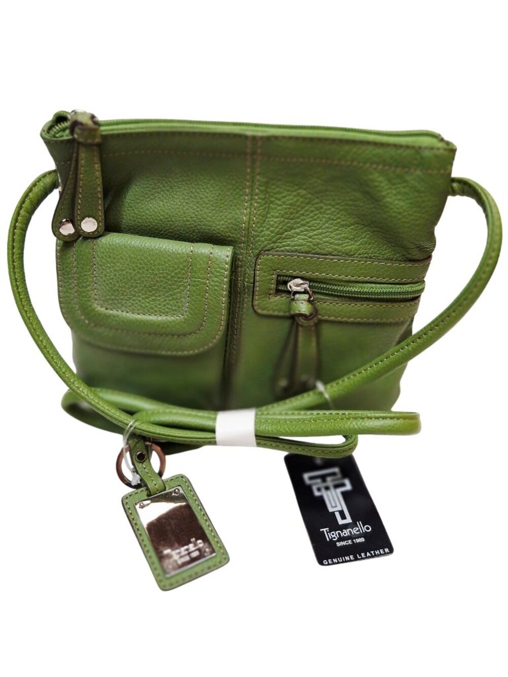Tignanello Green Genuine Leather Crossbody Bag With Multiple Compartments & Adju